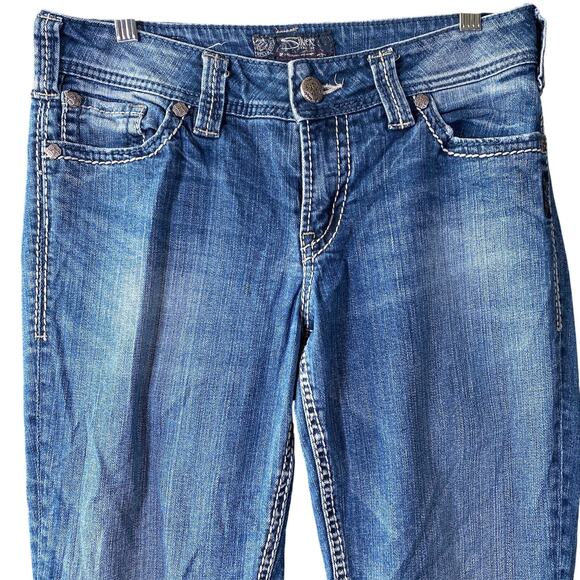 Silver Womens Jeans Blue Denim Suki Surplus Embroidered Stretch 29x32 (30x30.5) - Picture 1 of 10